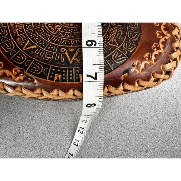 Vintage Hand Tooled Brown Leather Aztec Calendar Bag Crossbody Handmade Mexican - Picture 9 of 9